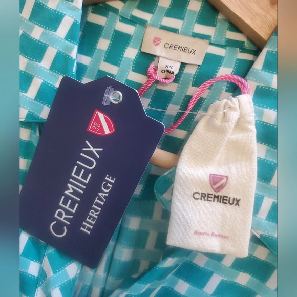 💚5/$25 NWT Cremieux Plaid Geometrical Print Roll Tab Sleeve Button Up Shirt XS - Picture 4 of 5